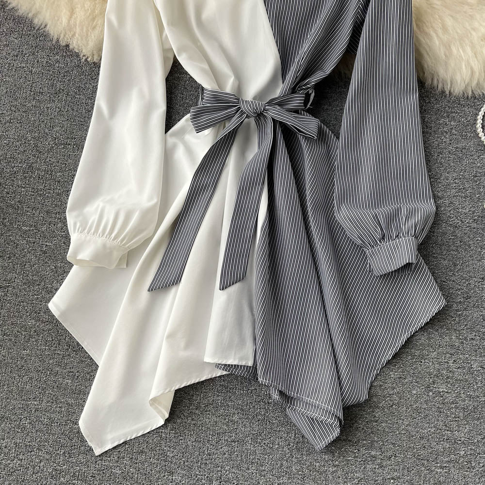 Robe rayée à manches longues et coupe irrégulière, tendance, RF0140