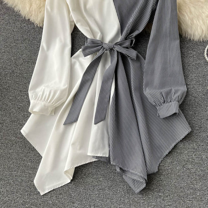 Robe rayée à manches longues et coupe irrégulière, tendance, RF0140