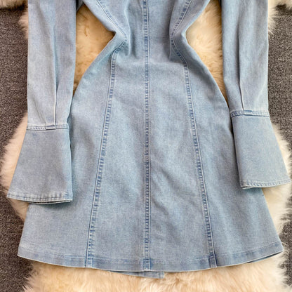 Fashionable Lace-up A Line Denim Dress Fashion Dress RF0139