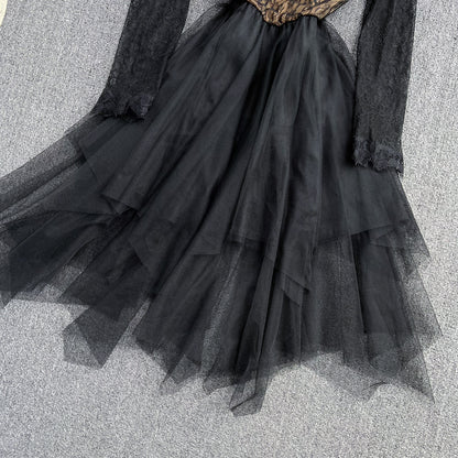 Simple Irregular Lace Dress Long Sleeve Fashion Dress RF0138