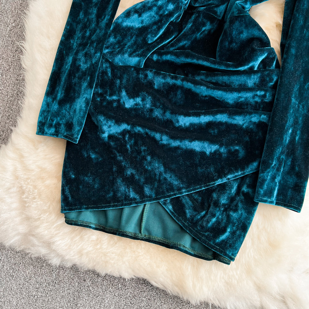 Sexy V neck Velvet Short Dress Fashion Dress RF0137