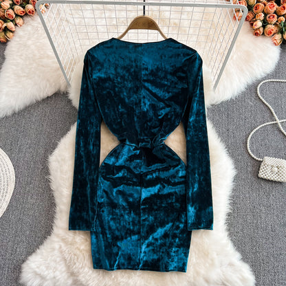 Sexy V neck Velvet Short Dress Fashion Dress RF0137