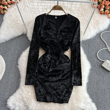 Sexy V neck Velvet Short Dress Fashion Dress RF0137