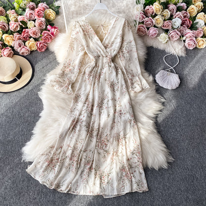 Simple V Neck Floral Dress A Line Fashion Dress RF0135