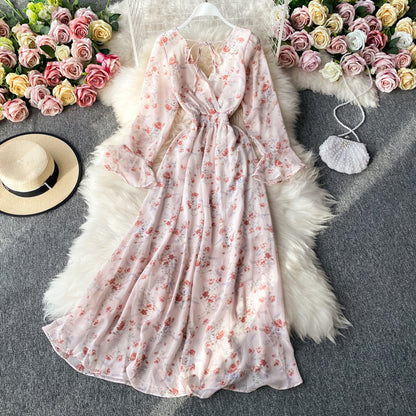 Simple V Neck Floral Dress A Line Fashion Dress RF0135