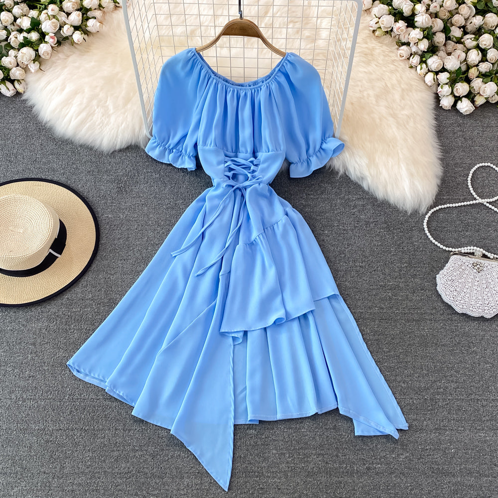 Simple Lace-up Dress With Irregular Dress RF0134