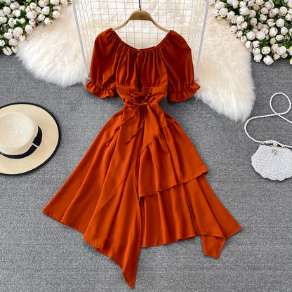 Simple Lace-up Dress With Irregular Dress RF0134