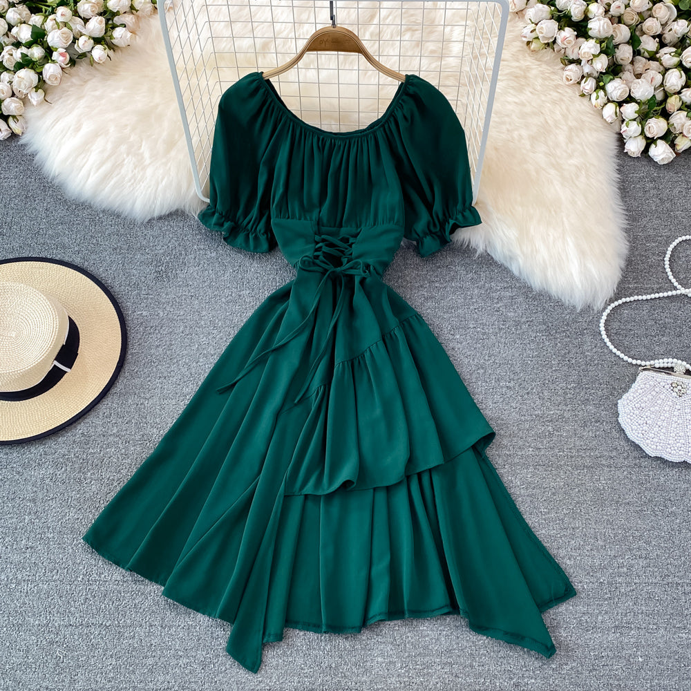 Simple Lace-up Dress With Irregular Dress RF0134