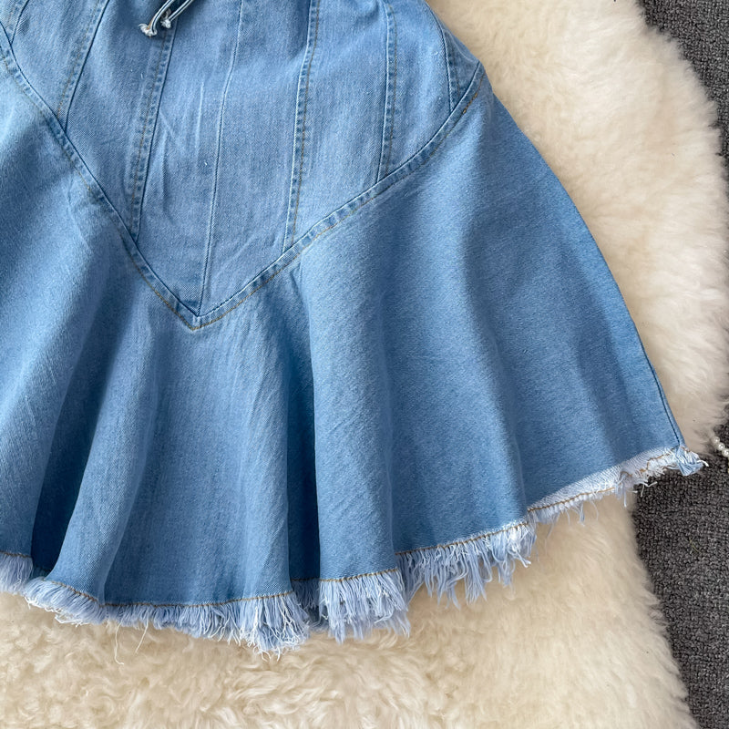 Cute Lace-up Denim Dress A Line Fashion Dress RF0131