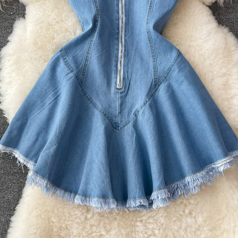 Cute Lace-up Denim Dress A Line Fashion Dress RF0131