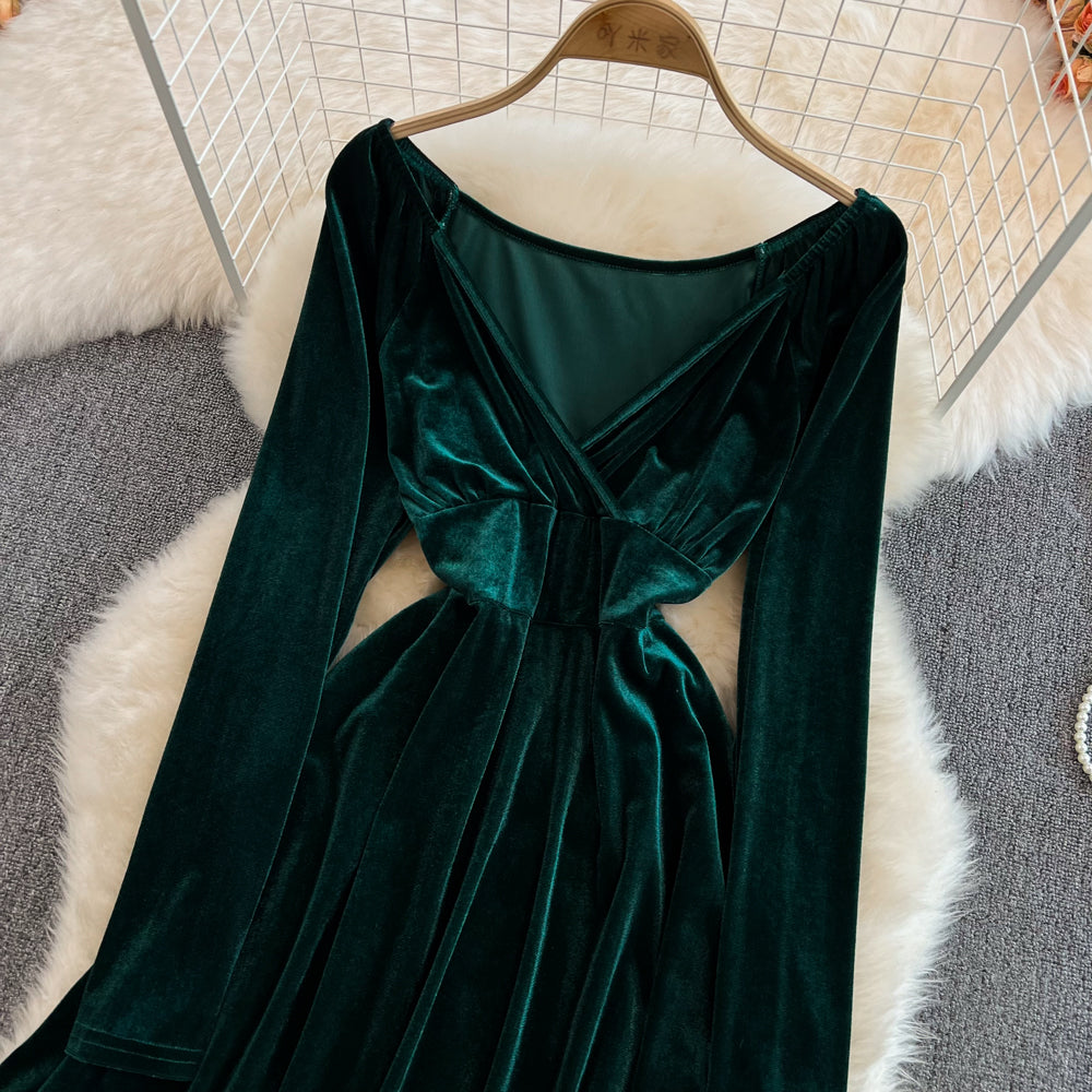 Süßes A-Linien-Kleid mit V-Ausschnitt, langen Ärmeln und kurzem Kleid, modisches Kleid RF0130