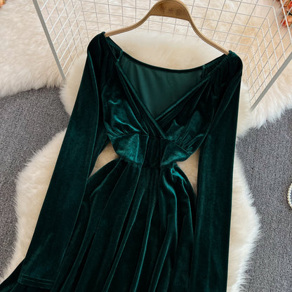 Süßes A-Linien-Kleid mit V-Ausschnitt, langen Ärmeln und kurzem Kleid, modisches Kleid RF0130