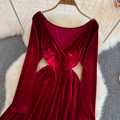 Süßes A-Linien-Kleid mit V-Ausschnitt, langen Ärmeln und kurzem Kleid, modisches Kleid RF0130