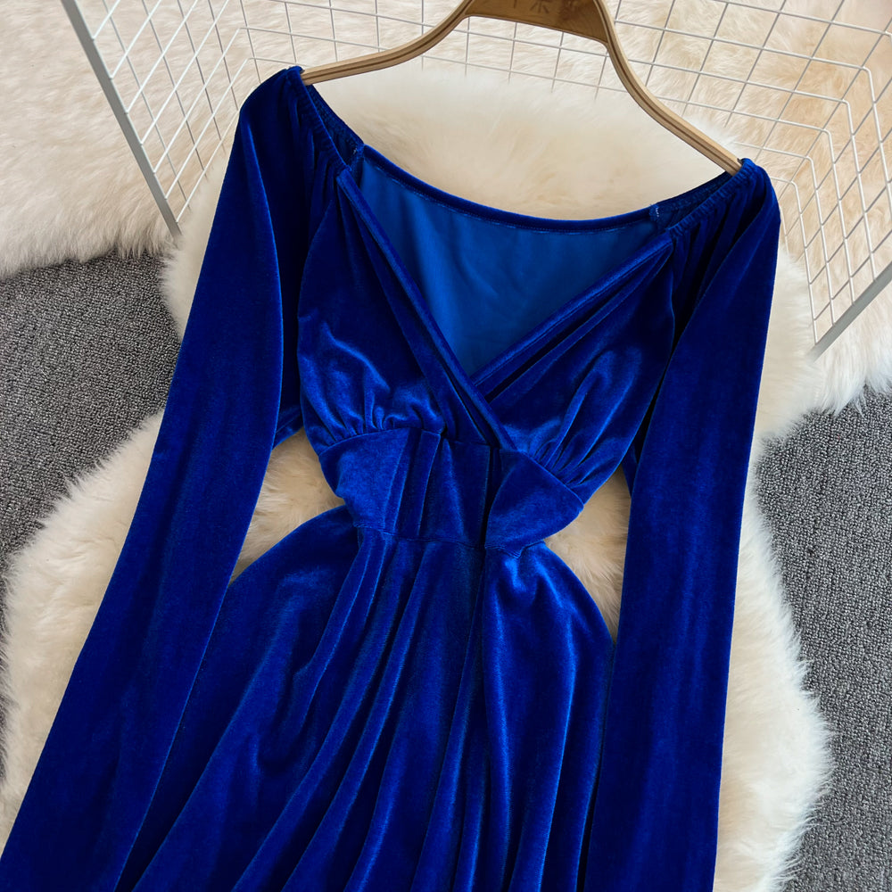 Süßes A-Linien-Kleid mit V-Ausschnitt, langen Ärmeln und kurzem Kleid, modisches Kleid RF0130