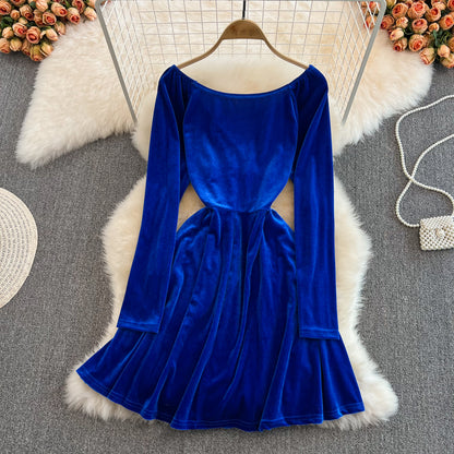 Süßes A-Linien-Kleid mit V-Ausschnitt, langen Ärmeln und kurzem Kleid, modisches Kleid RF0130