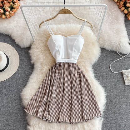 Lovely Spliced A Line Spaghetti Dress Fashion Dress RF0129