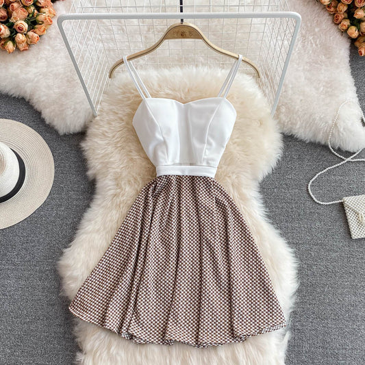 Lovely Spliced A Line Spaghetti Dress Fashion Dress RF0129