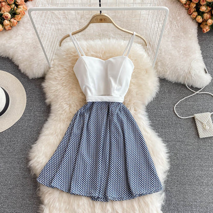Lovely Spliced A Line Spaghetti Dress Fashion Dress RF0129