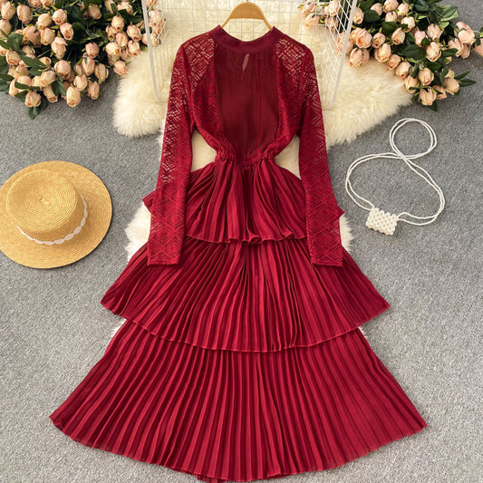 A Line Chiffon Lace Long Sleeve Dress Fashion Dress RF0125