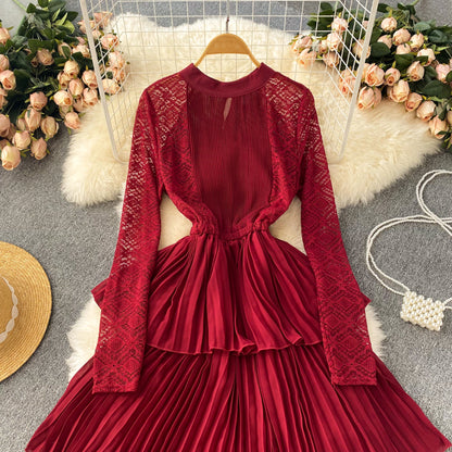 A Line Chiffon Lace Long Sleeve Dress Fashion Dress RF0125