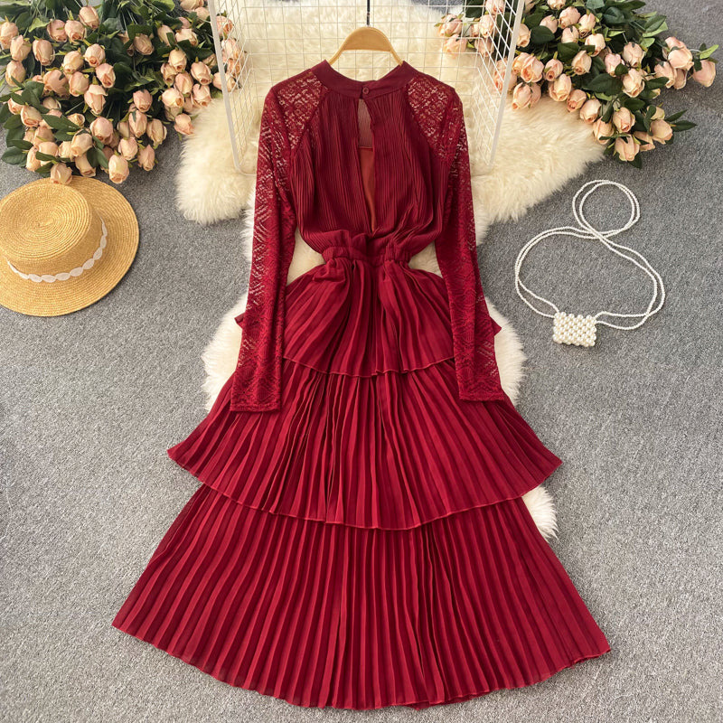 A Line Chiffon Lace Long Sleeve Dress Fashion Dress RF0125