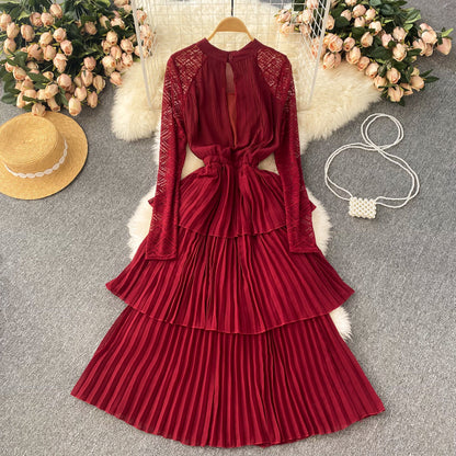 A Line Chiffon Lace Long Sleeve Dress Fashion Dress RF0125