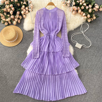 A Line Chiffon Lace Long Sleeve Dress Fashion Dress RF0125