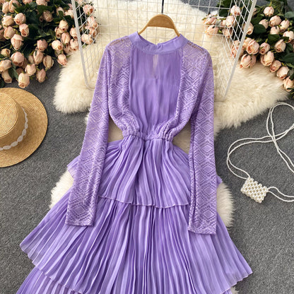 A Line Chiffon Lace Long Sleeve Dress Fashion Dress RF0125