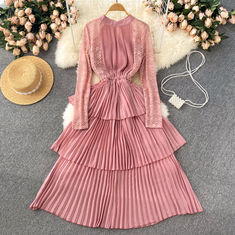 A Line Chiffon Lace Long Sleeve Dress Fashion Dress RF0125