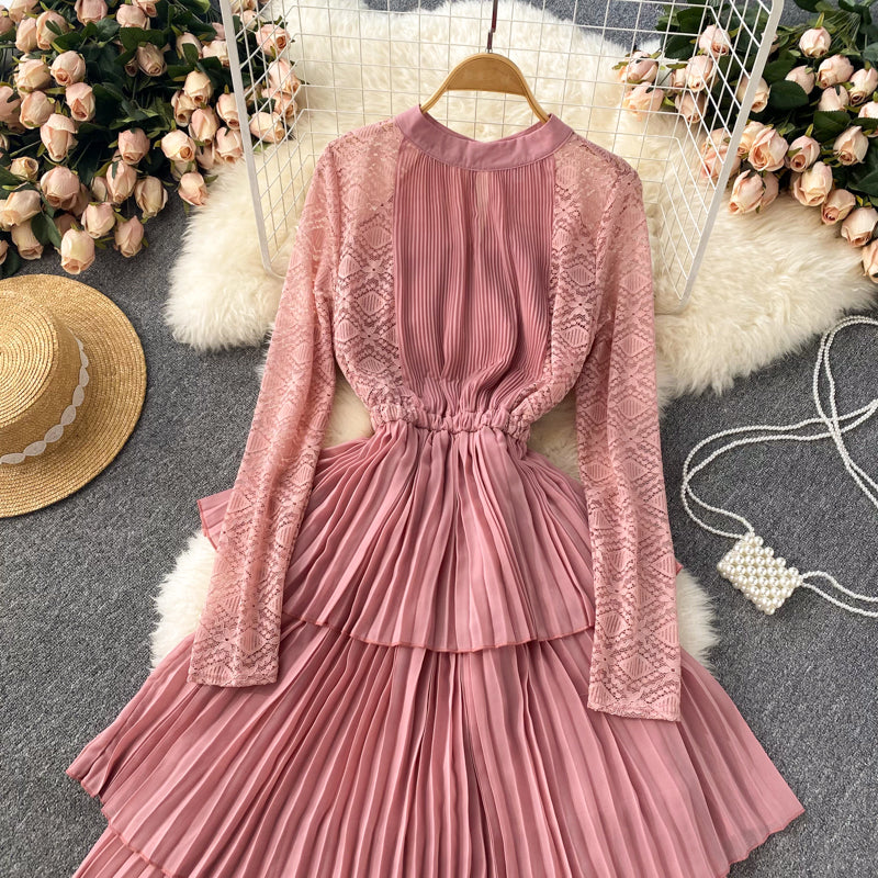 A Line Chiffon Lace Long Sleeve Dress Fashion Dress RF0125