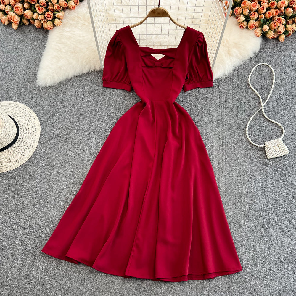 Robe courte trapèze à nœud mignon, robe tendance RF0123