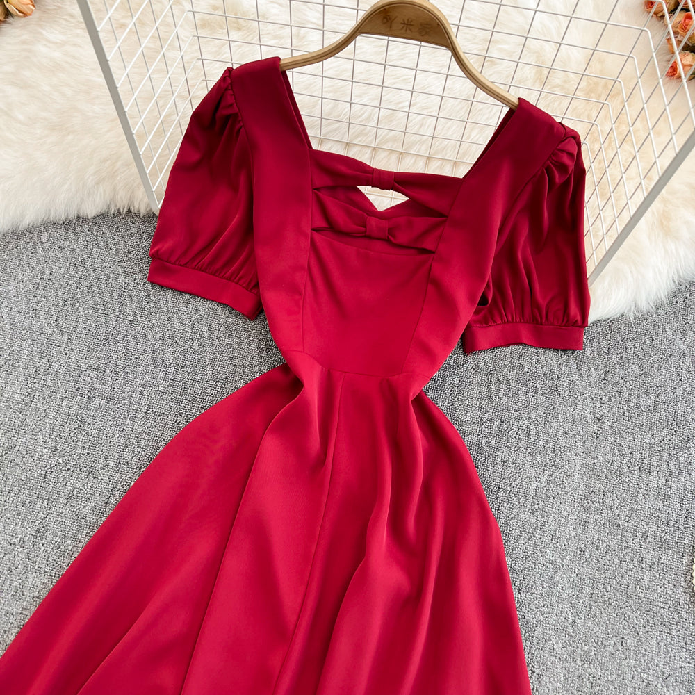 Robe courte trapèze à nœud mignon, robe tendance RF0123