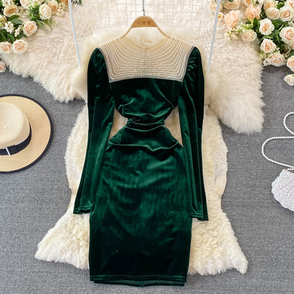 Süßes Langarmkleid aus Samt, modisches Kleid RF0119
