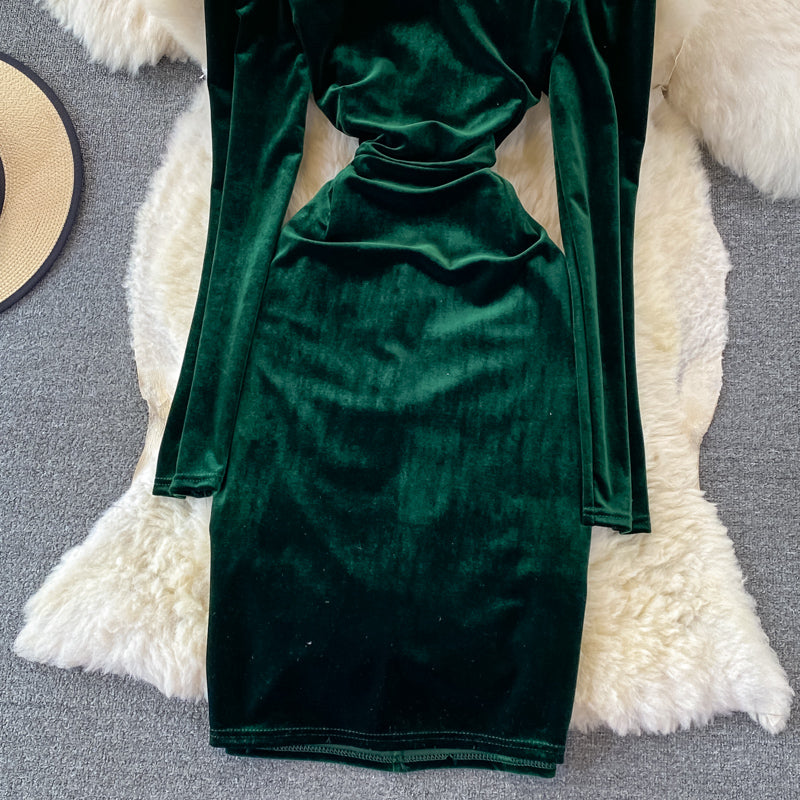 Süßes Langarmkleid aus Samt, modisches Kleid RF0119