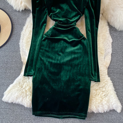 Süßes Langarmkleid aus Samt, modisches Kleid RF0119