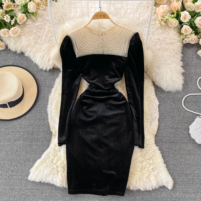 Süßes Langarmkleid aus Samt, modisches Kleid RF0119