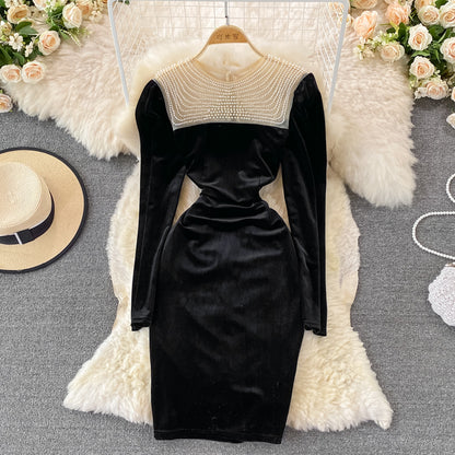 Süßes Langarmkleid aus Samt, modisches Kleid RF0119