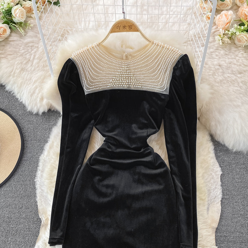 Süßes Langarmkleid aus Samt, modisches Kleid RF0119