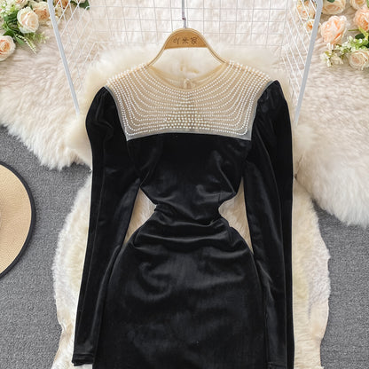 Süßes Langarmkleid aus Samt, modisches Kleid RF0119