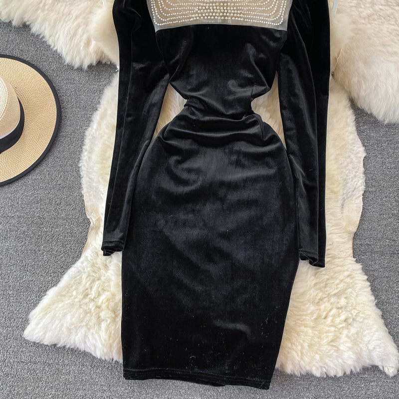 Süßes Langarmkleid aus Samt, modisches Kleid RF0119