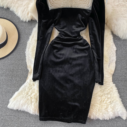 Süßes Langarmkleid aus Samt, modisches Kleid RF0119