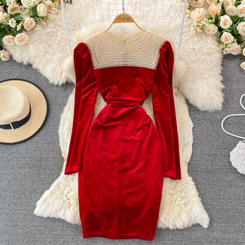 Süßes Langarmkleid aus Samt, modisches Kleid RF0119