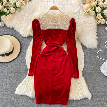 Süßes Langarmkleid aus Samt, modisches Kleid RF0119