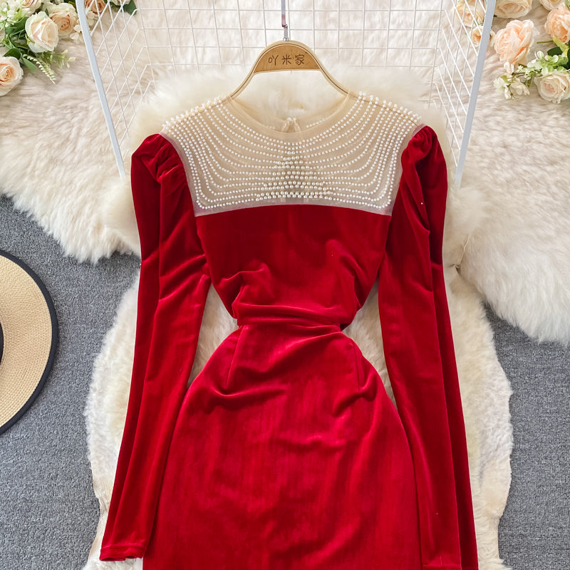 Süßes Langarmkleid aus Samt, modisches Kleid RF0119