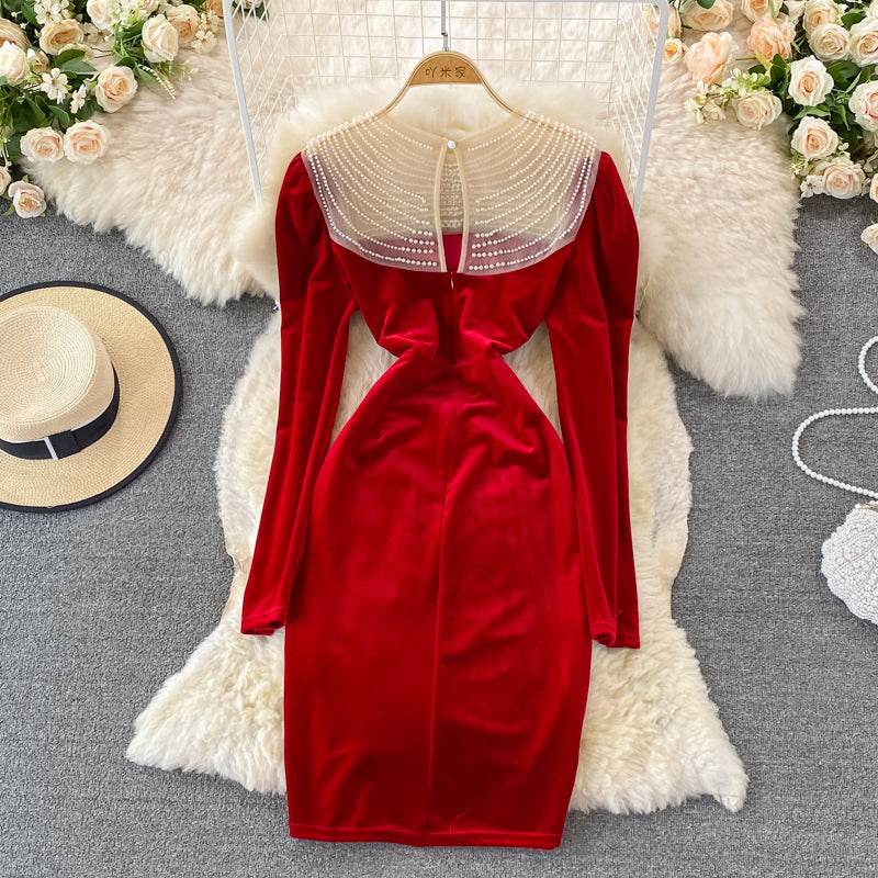 Süßes Langarmkleid aus Samt, modisches Kleid RF0119