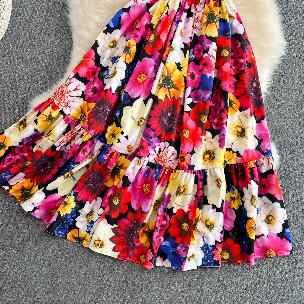 Sweet Flower Pattern Short Dress A Line Fashion Dress RF0118