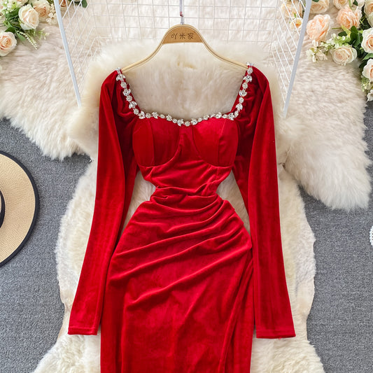 Elegant Velvet Long Sleeve Dress Fashion Dress RF0115