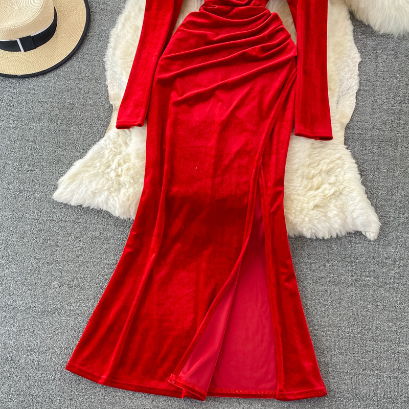 Elegant Velvet Long Sleeve Dress Fashion Dress RF0115