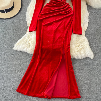 Elegant Velvet Long Sleeve Dress Fashion Dress RF0115