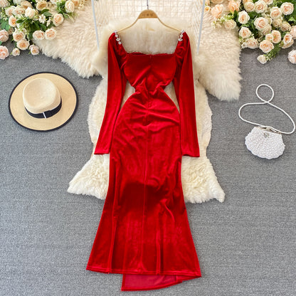 Elegant Velvet Long Sleeve Dress Fashion Dress RF0115